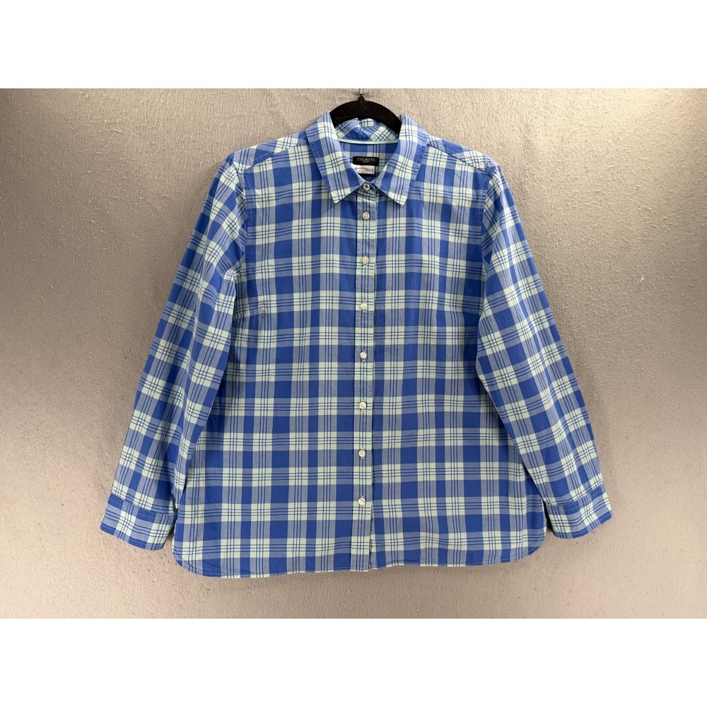 Talbots Shirt Womens LP Blue Plaid Button Up Coastal Academia Office Preppy